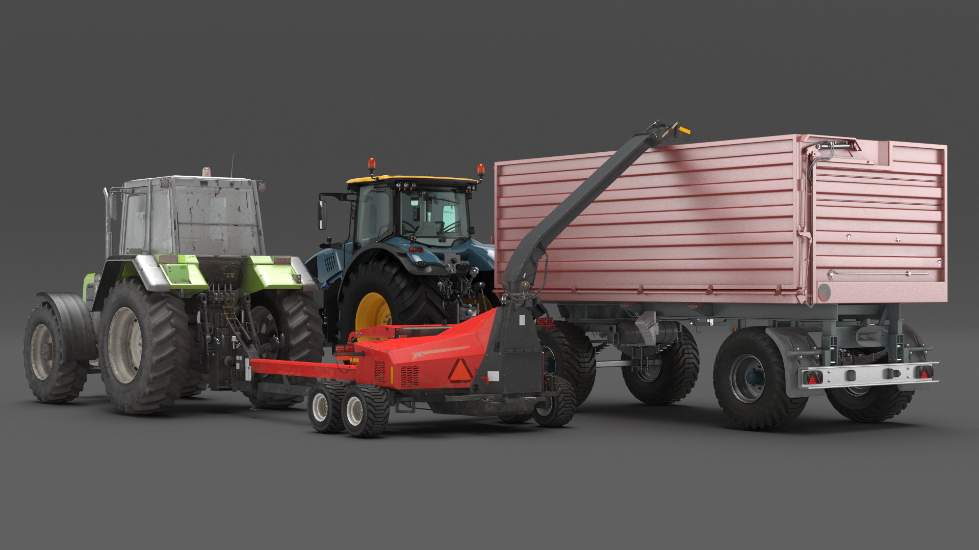 3D Self Propelled Forage Harvester Trailer and Tractor