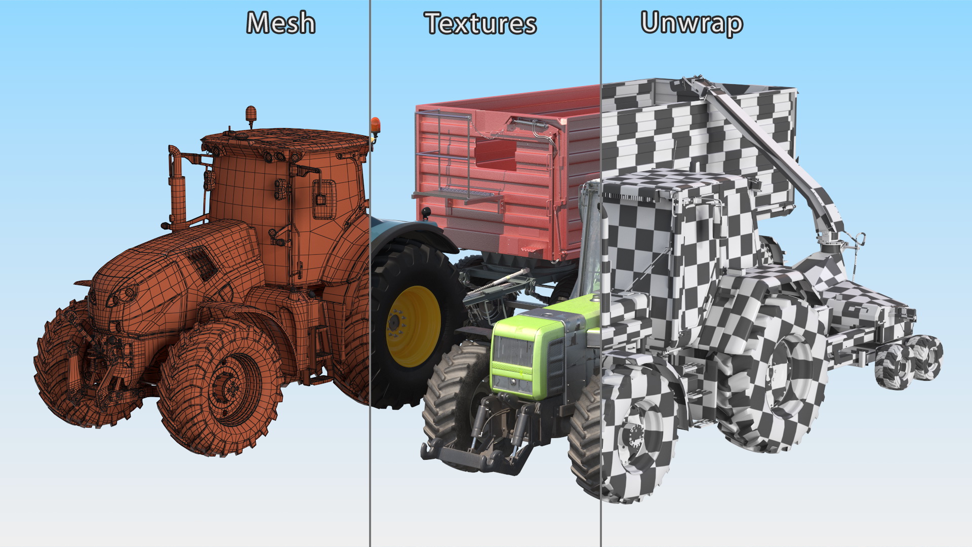 3D Self Propelled Forage Harvester Trailer and Tractor