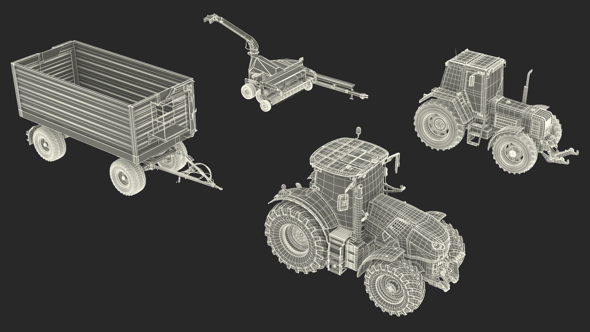 3D Self Propelled Forage Harvester Trailer and Tractor