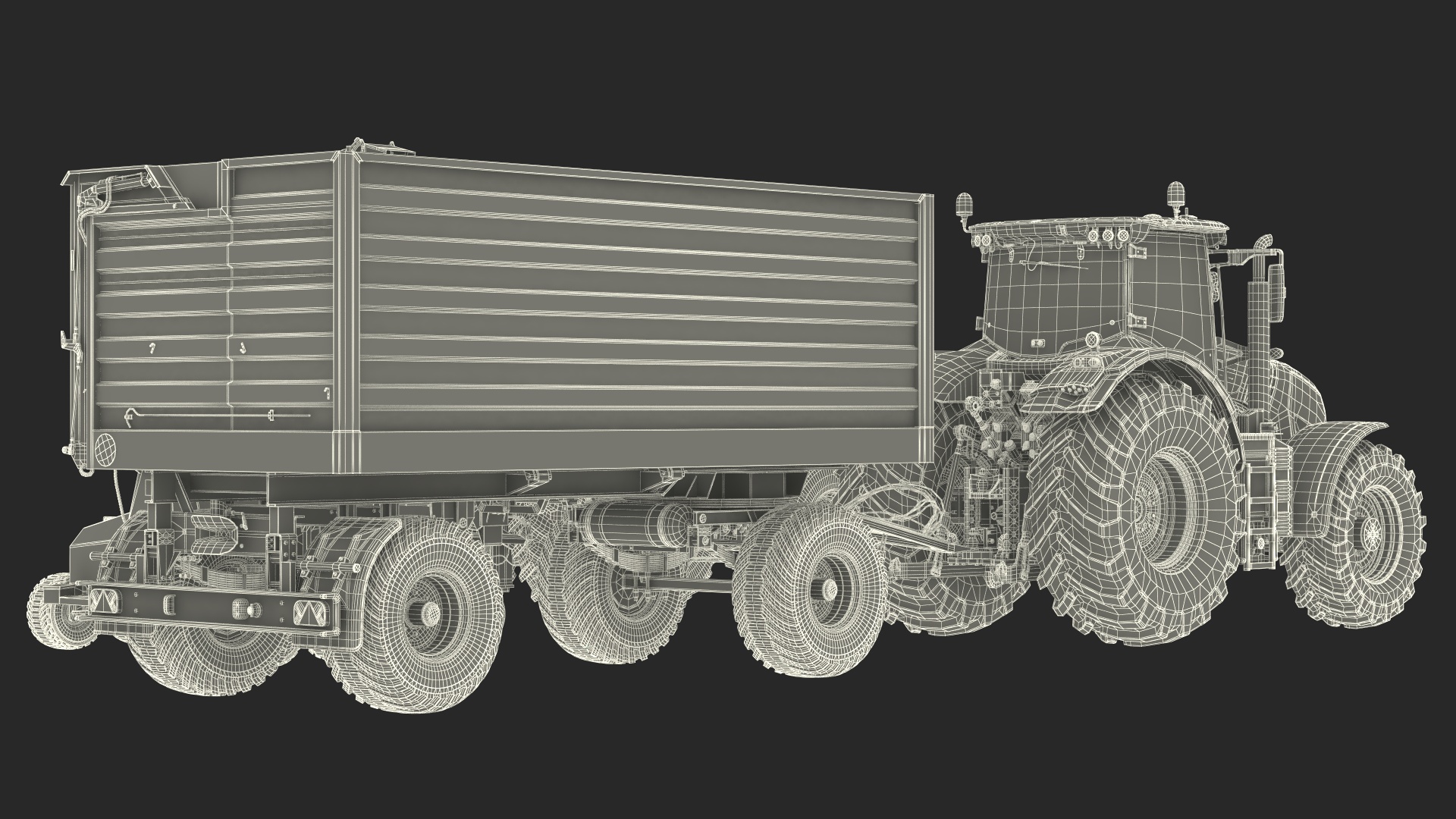 3D Self Propelled Forage Harvester Trailer and Tractor