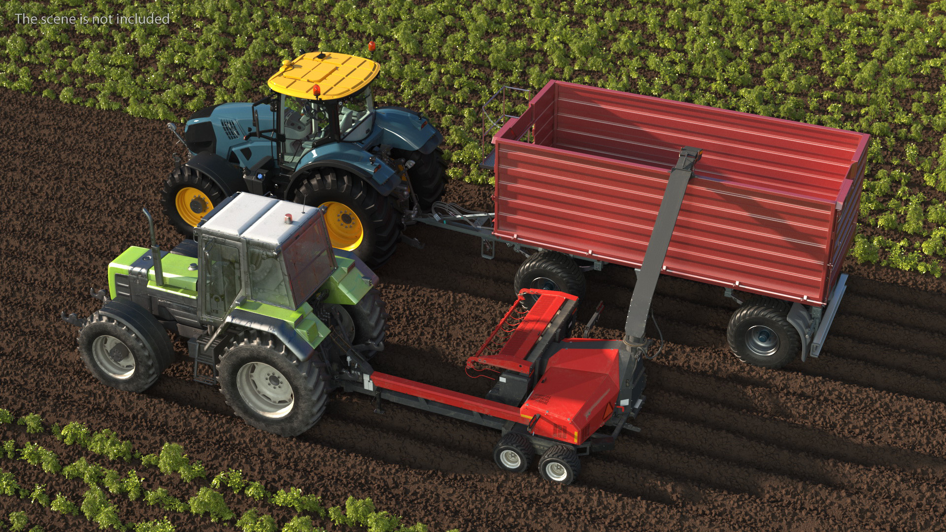 3D Self Propelled Forage Harvester Trailer and Tractor