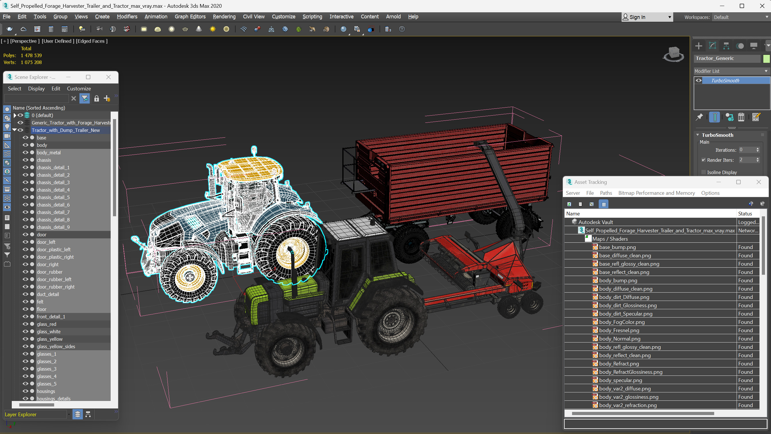 3D Self Propelled Forage Harvester Trailer and Tractor