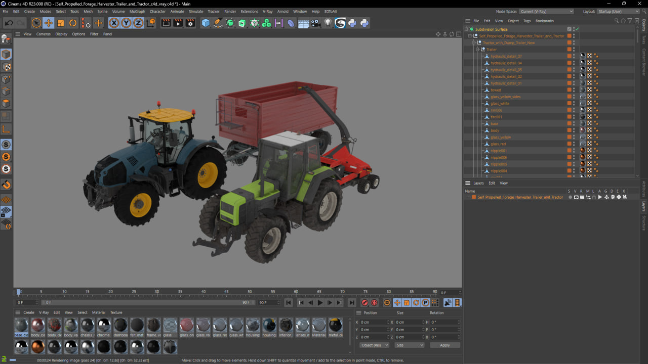 3D Self Propelled Forage Harvester Trailer and Tractor