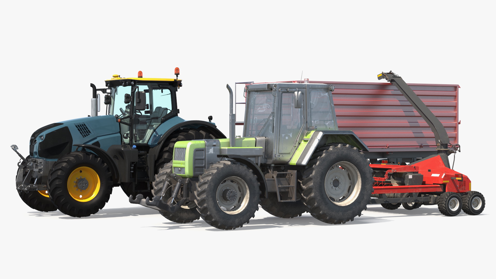 3D Self Propelled Forage Harvester Trailer and Tractor