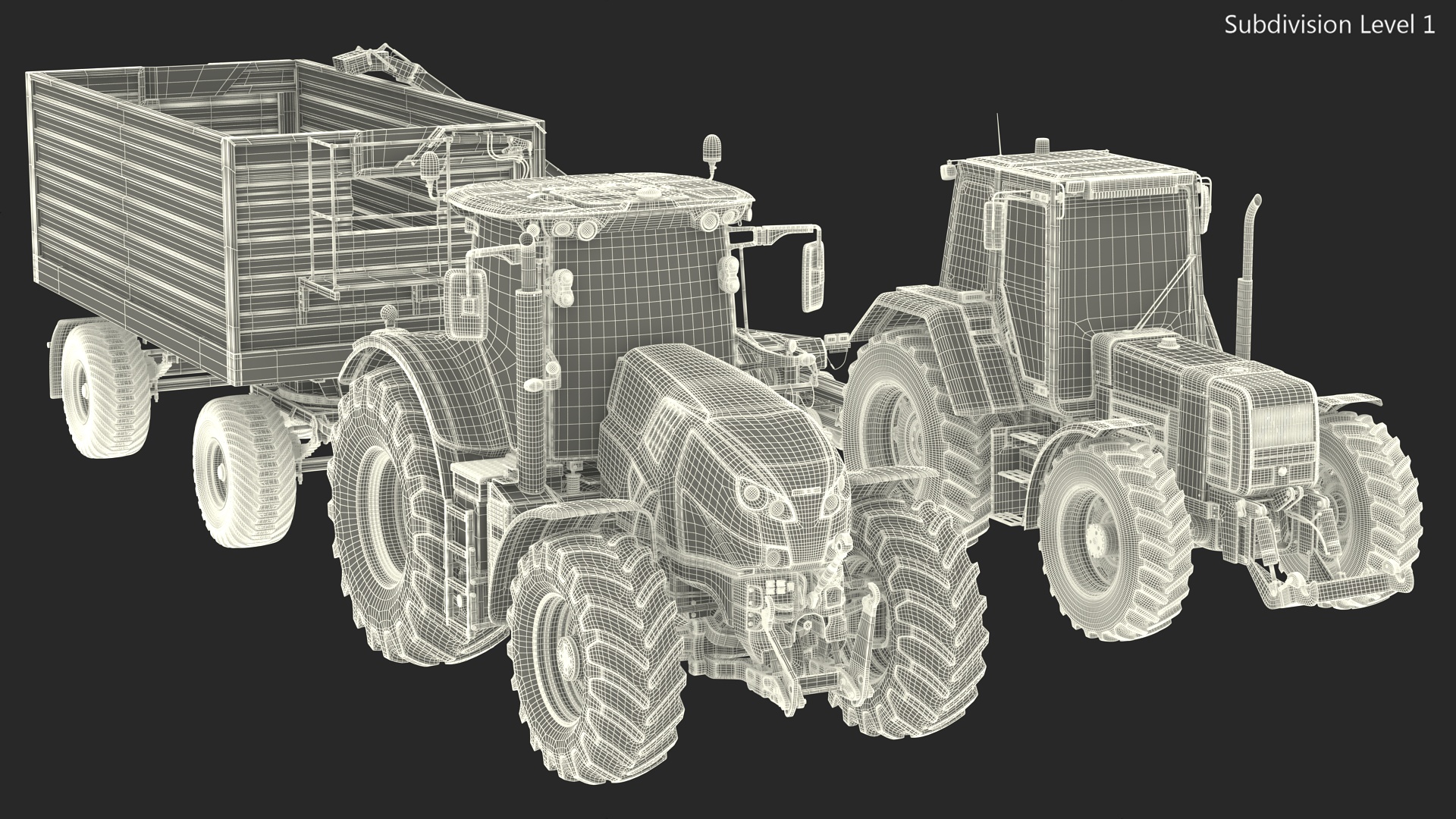 3D Self Propelled Forage Harvester Trailer and Tractor