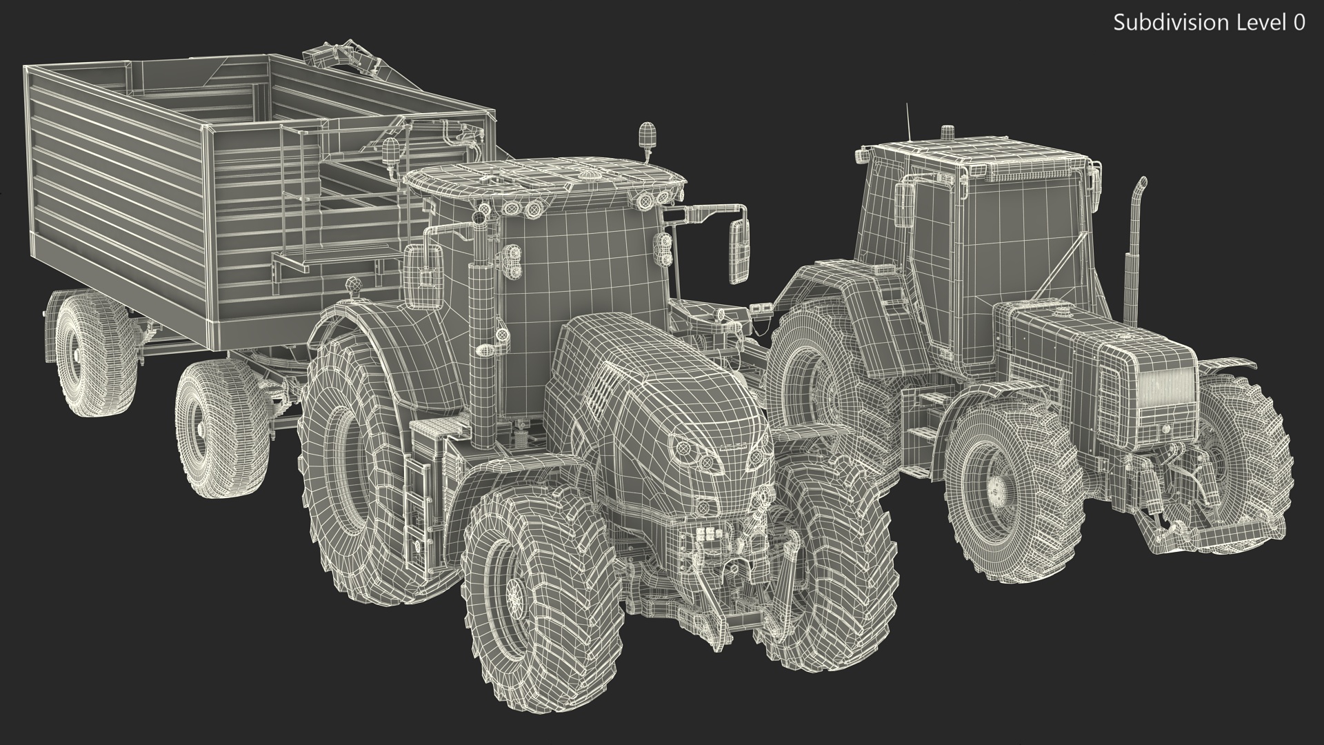 3D Self Propelled Forage Harvester Trailer and Tractor