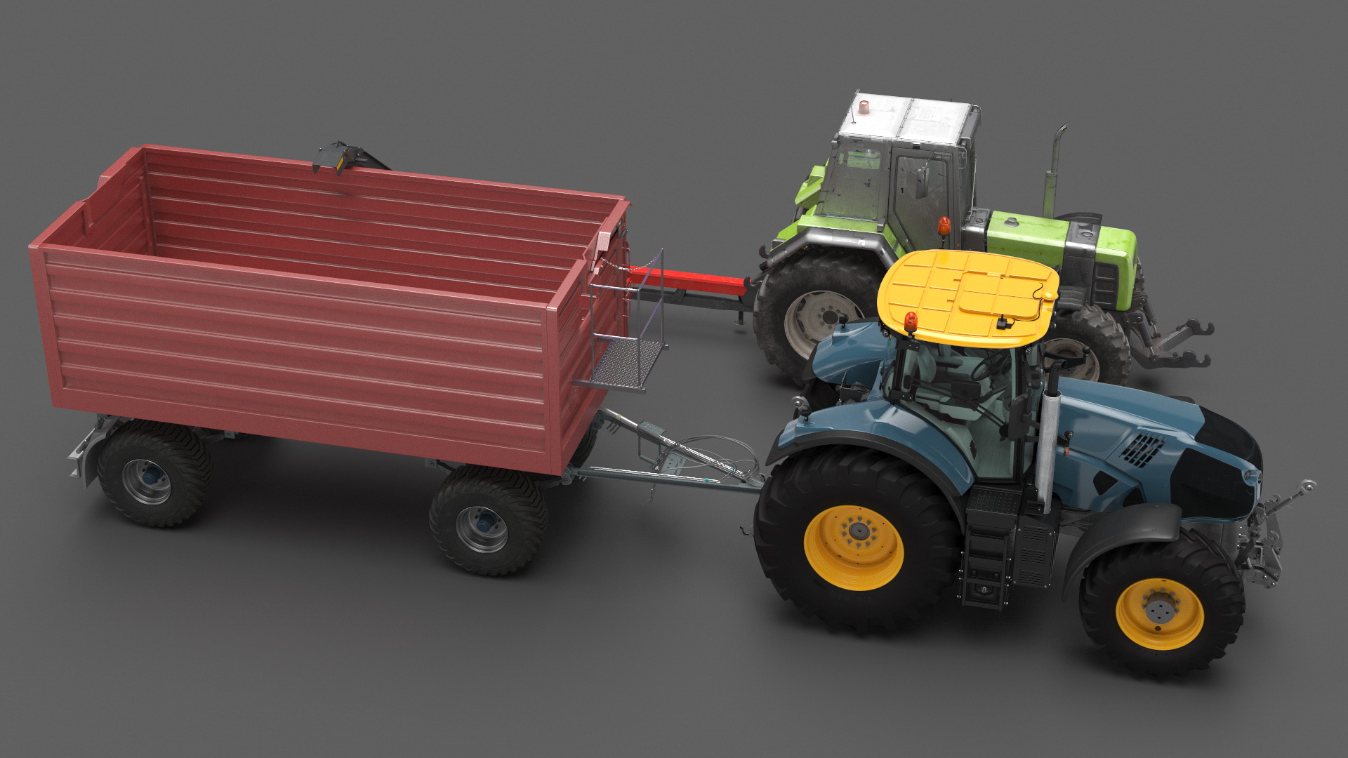 3D Self Propelled Forage Harvester Trailer and Tractor