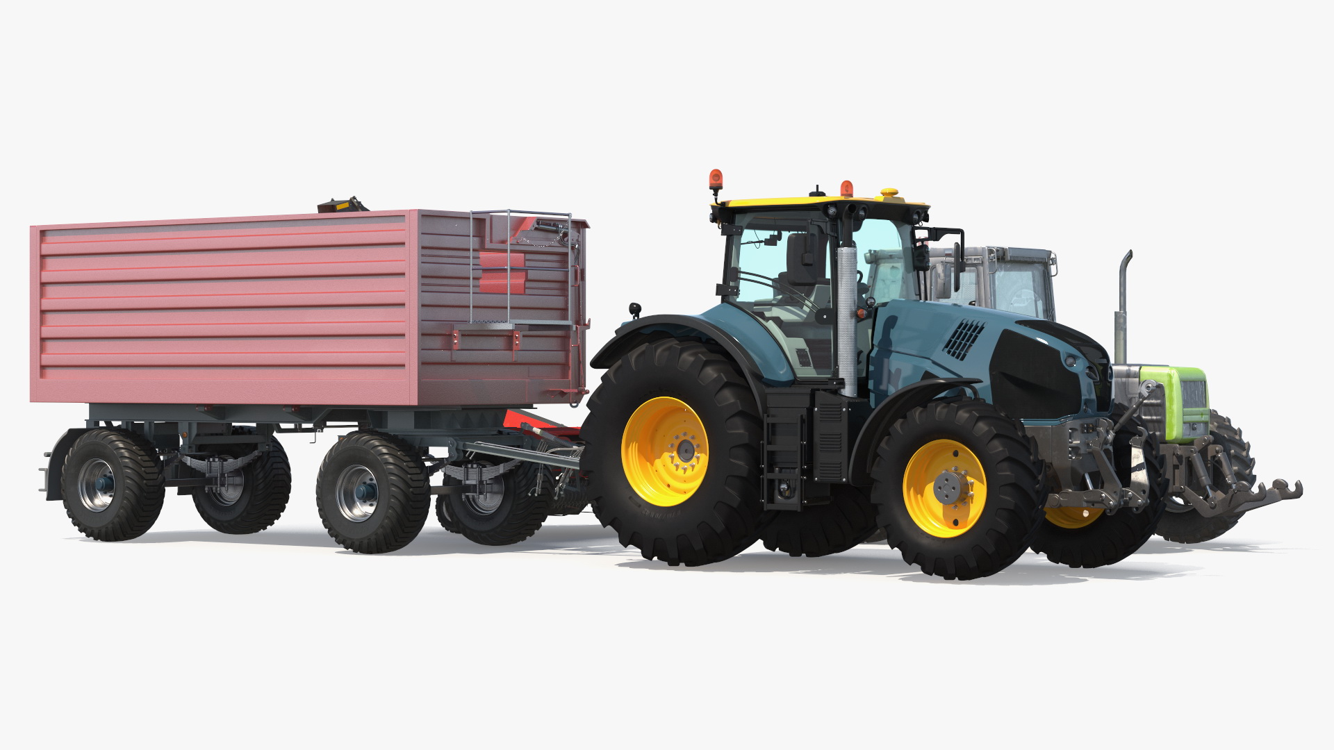 3D Self Propelled Forage Harvester Trailer and Tractor