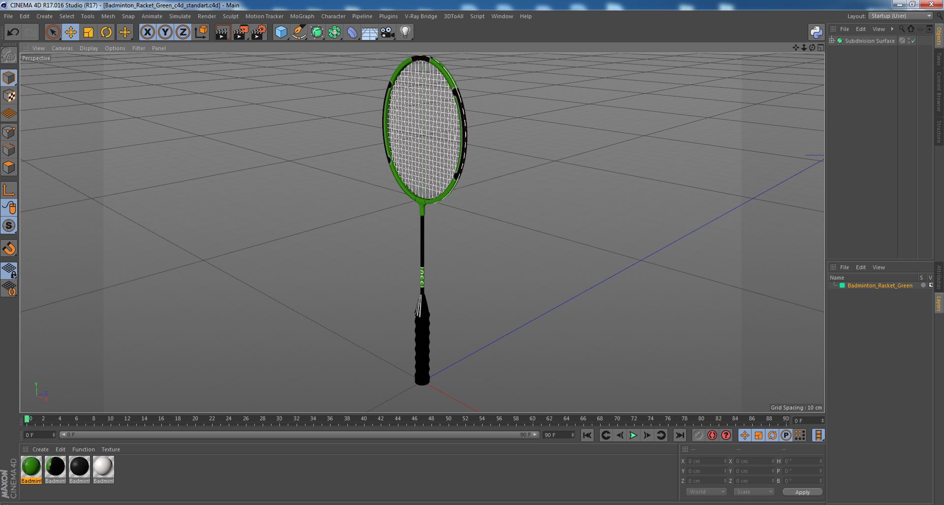 Badminton Racket Green 3D