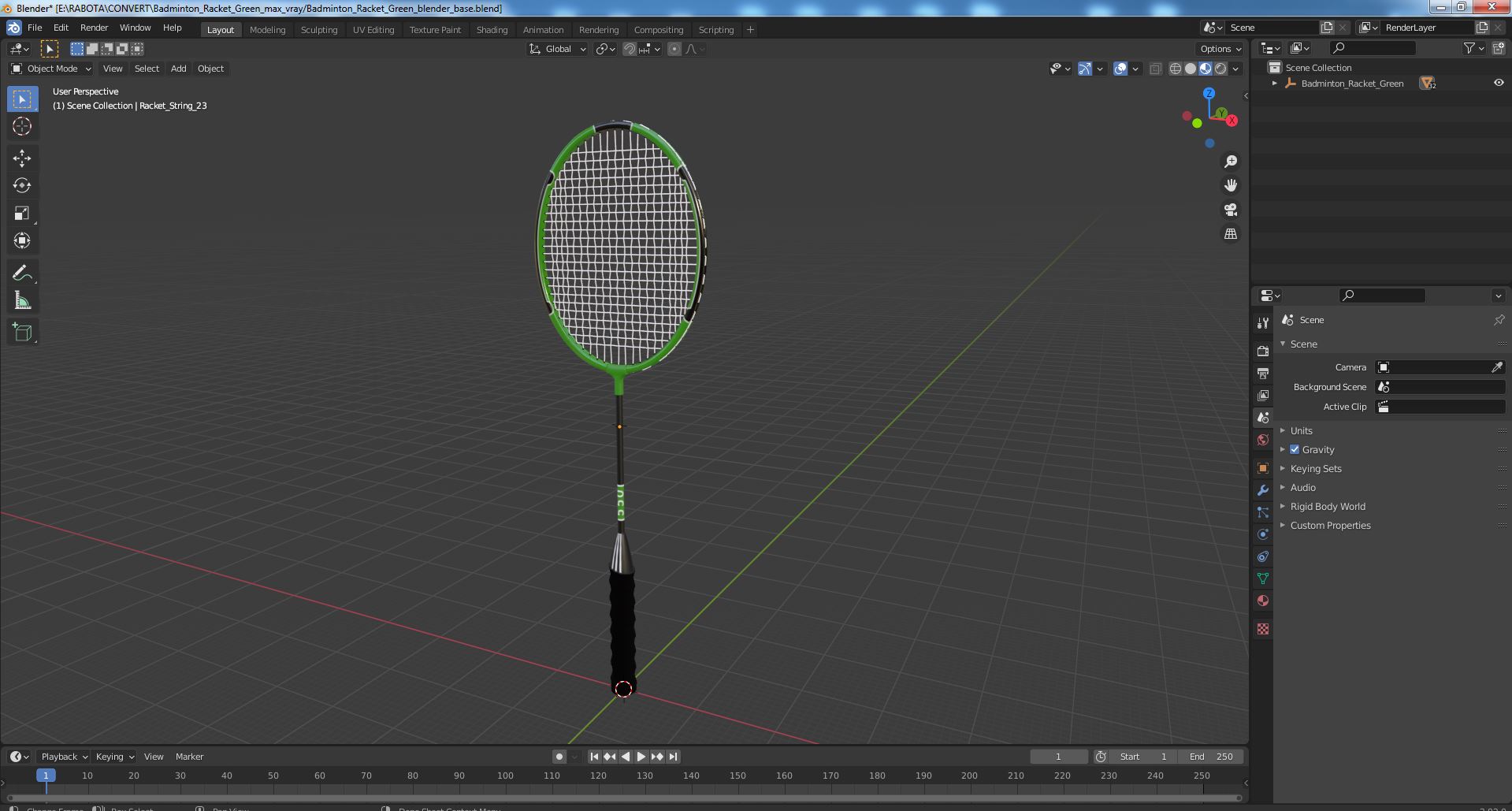 Badminton Racket Green 3D