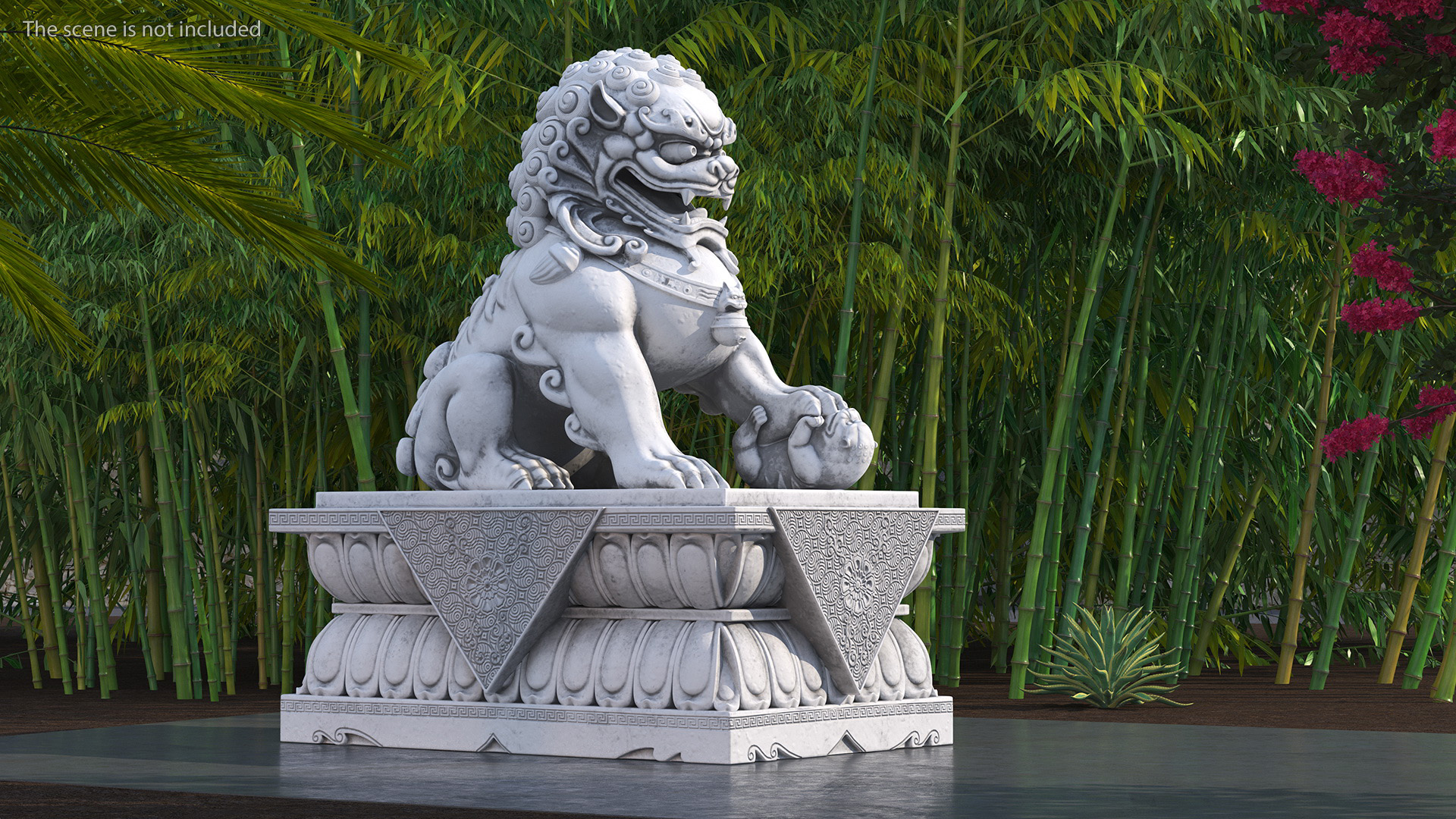 White Marble Chinese Lion Statue 3D