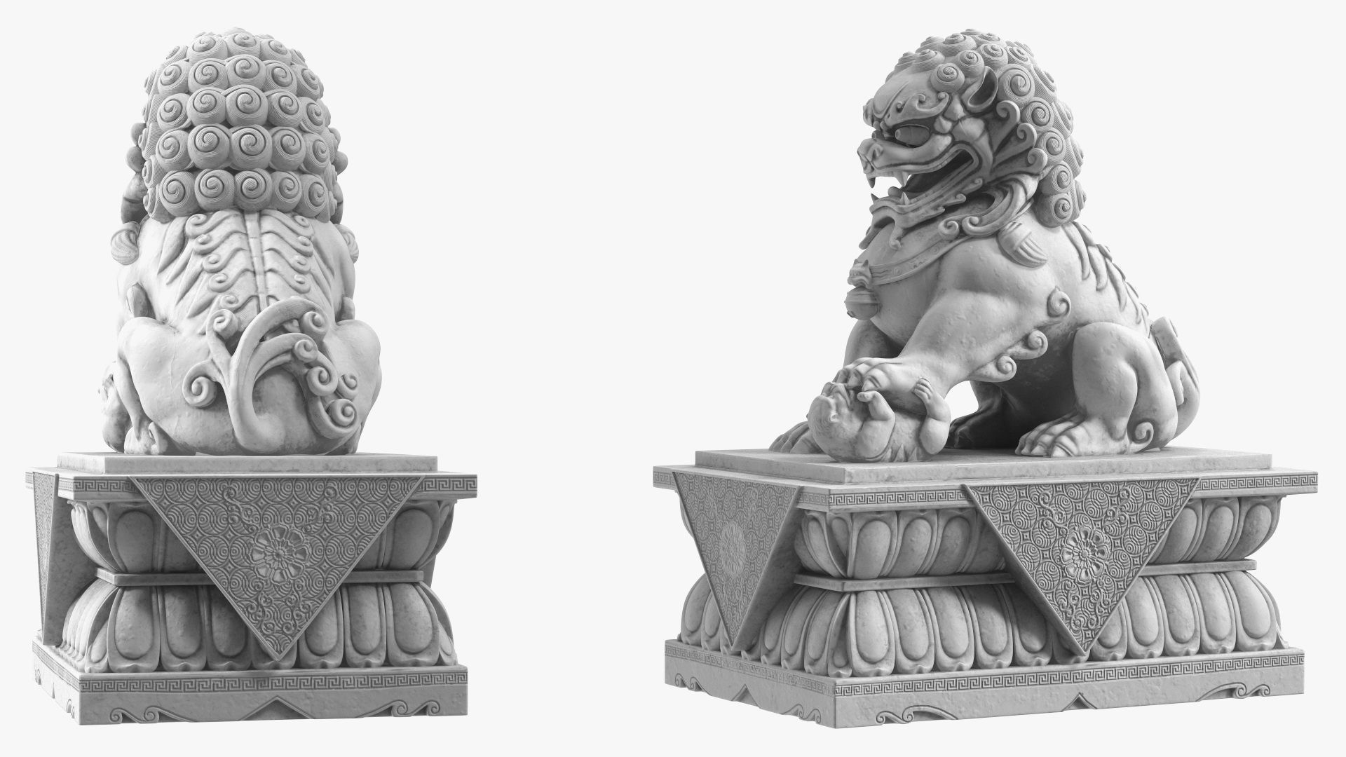 White Marble Chinese Lion Statue 3D