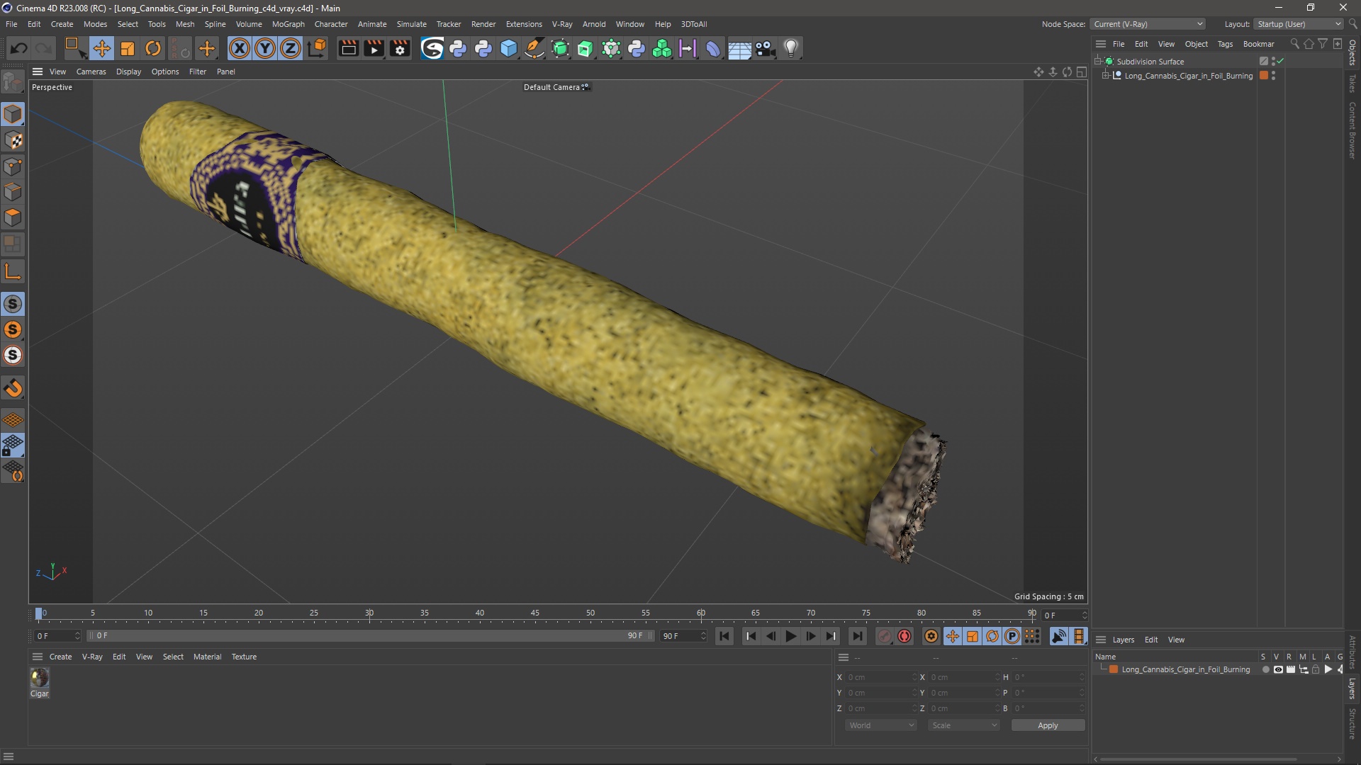 3D Leira Long Cannabis Cigar in Foil Burning