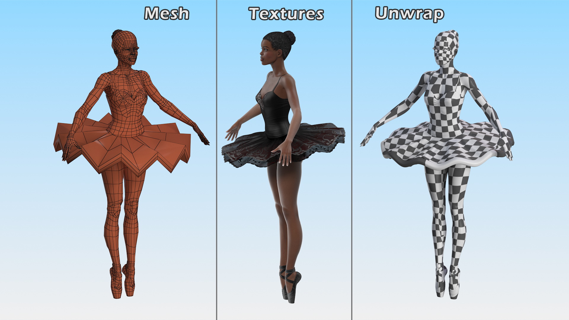 3D model Dark Skinned Black Ballerina Rigged