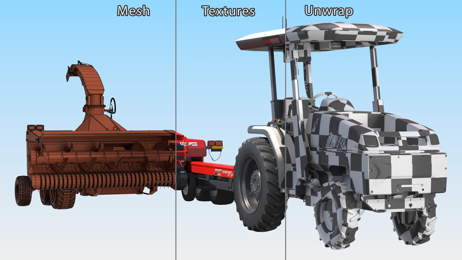 3D Electric Tractor with Forage Harvester model