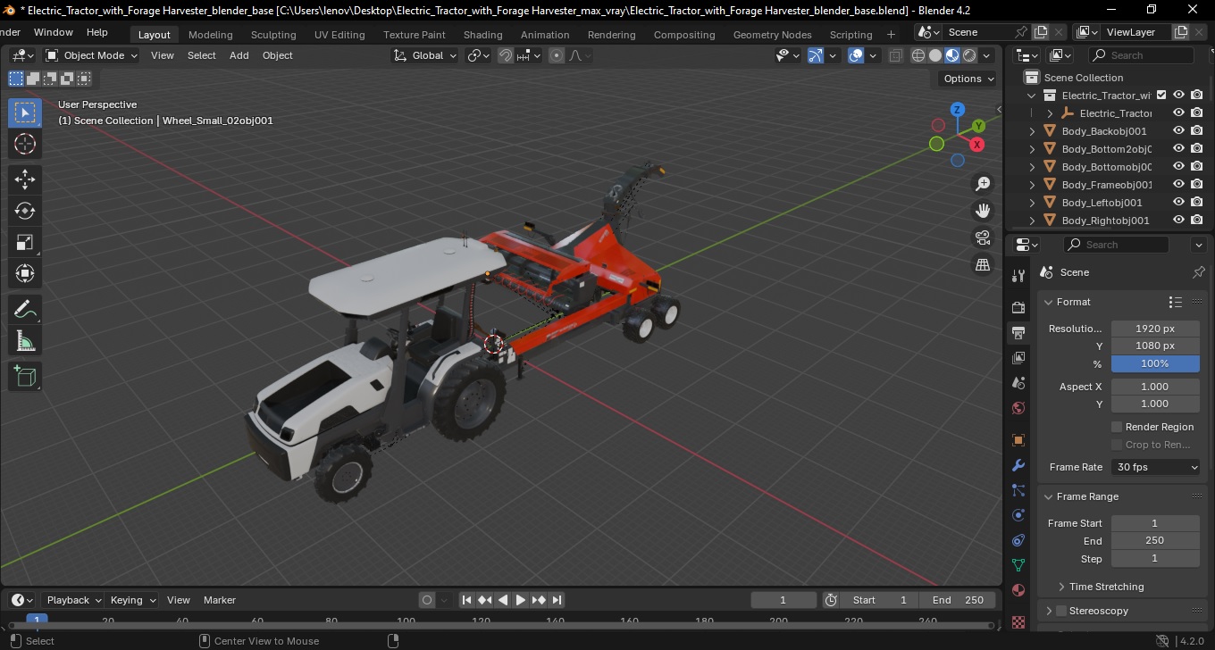 3D Electric Tractor with Forage Harvester model