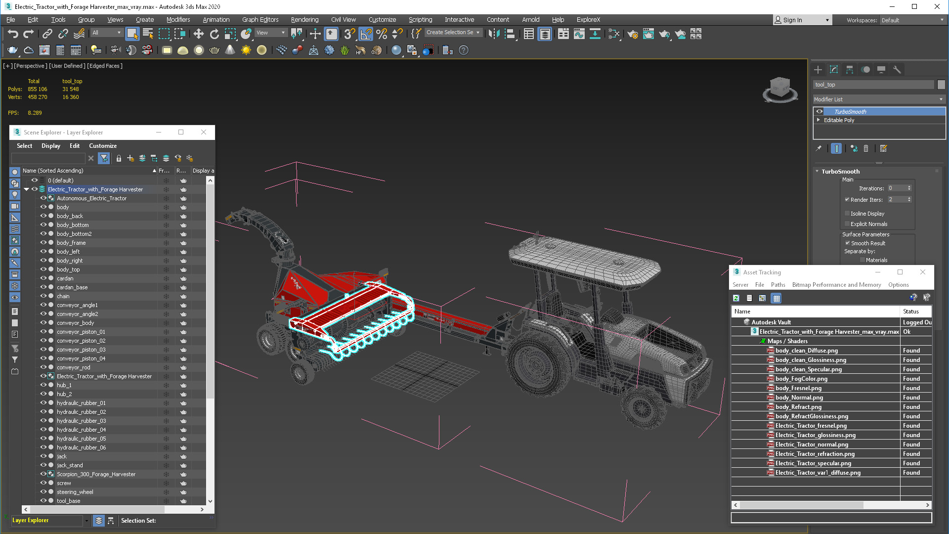 3D Electric Tractor with Forage Harvester model