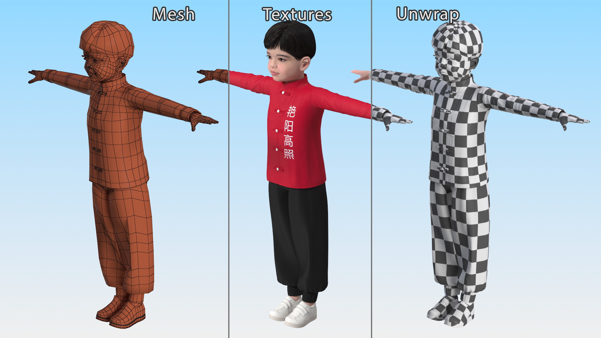 3D Asian Boy Traditional Costume Rigged