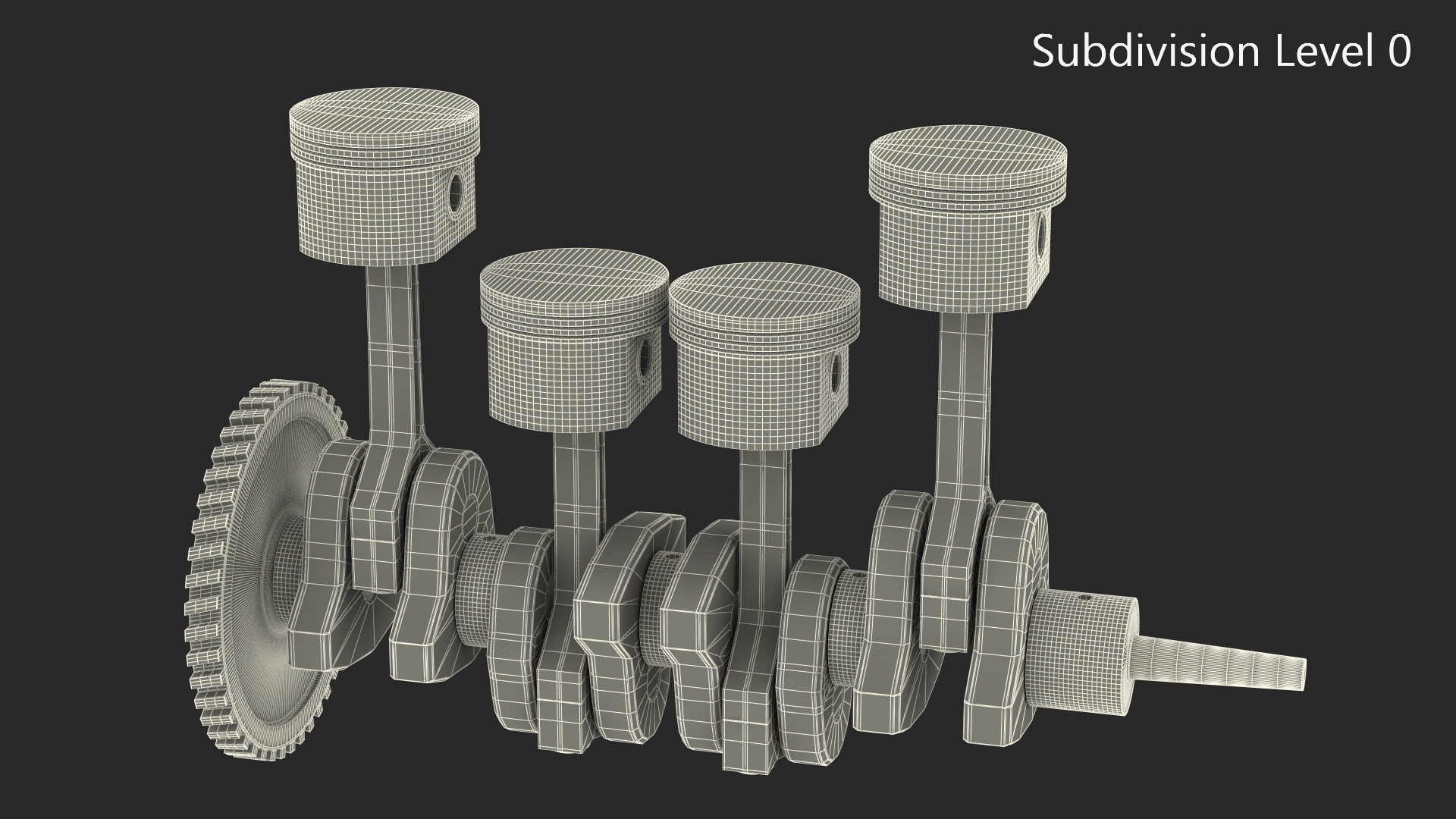 3D Engine Pistons and Crankshaft Rigged