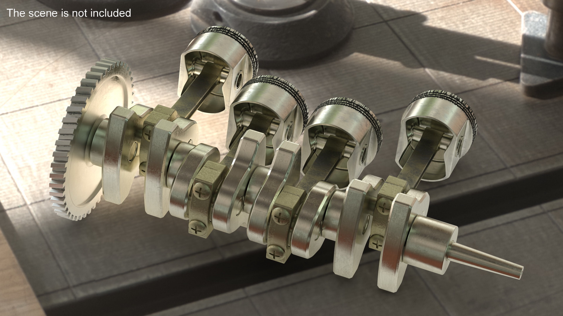 3D Engine Pistons and Crankshaft Rigged