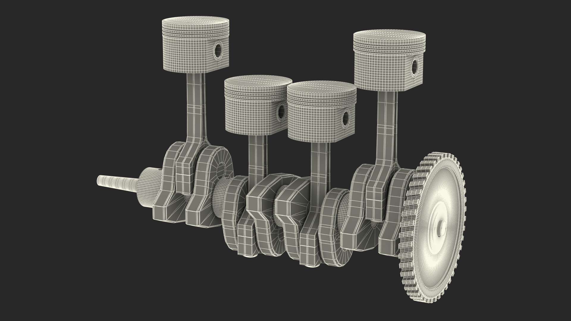 3D Engine Pistons and Crankshaft Rigged