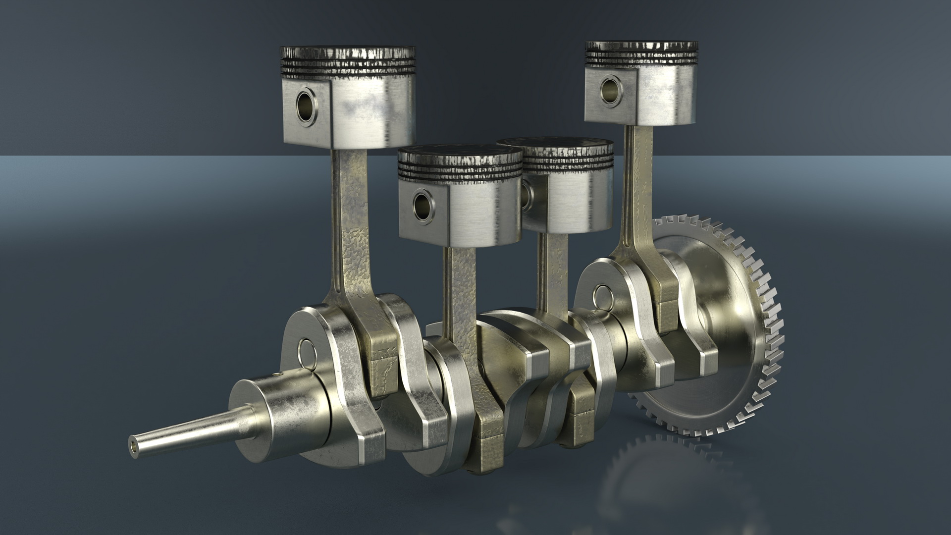 3D Engine Pistons and Crankshaft Rigged