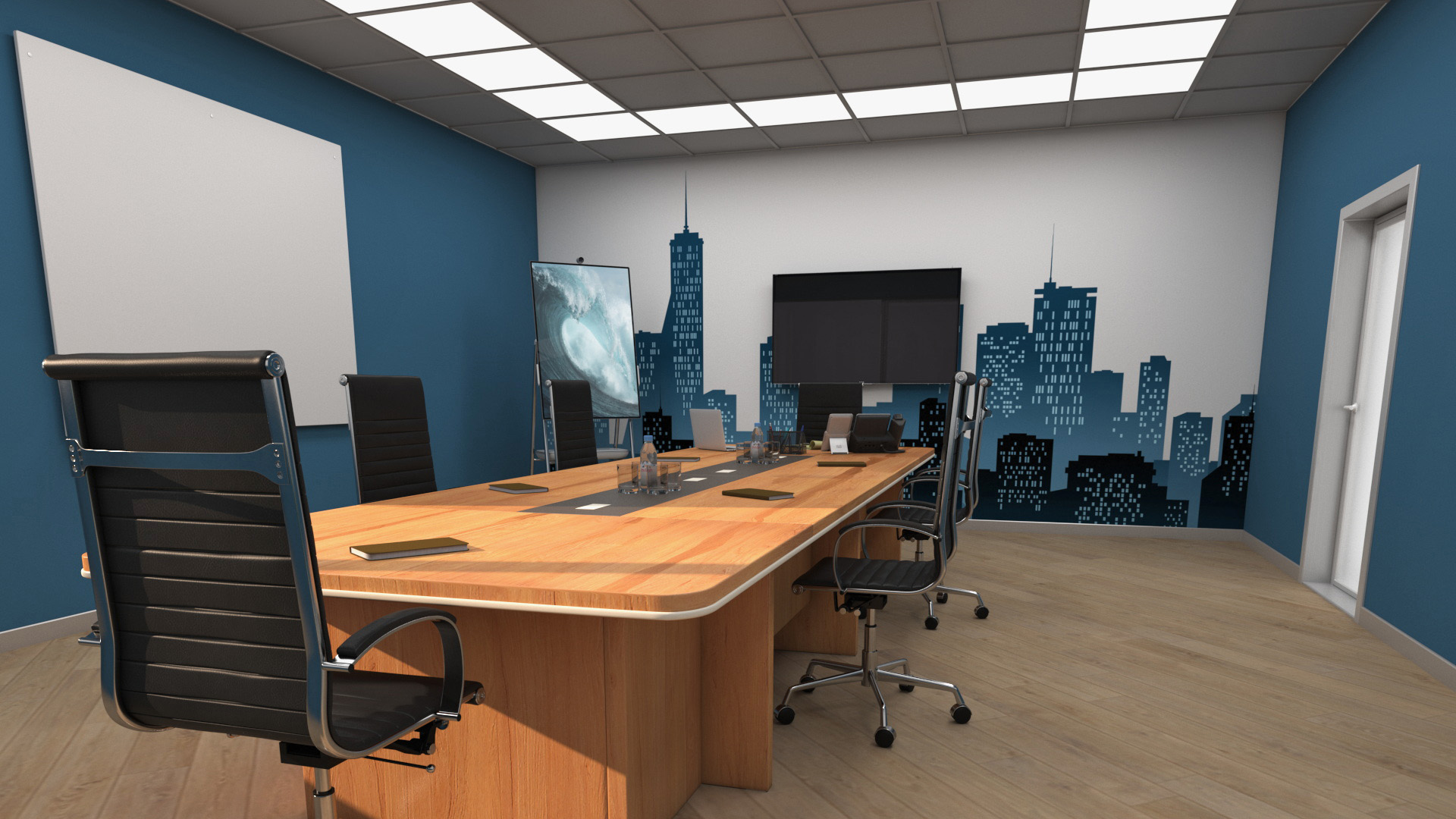 3D Seminar Room with Blue Walls model