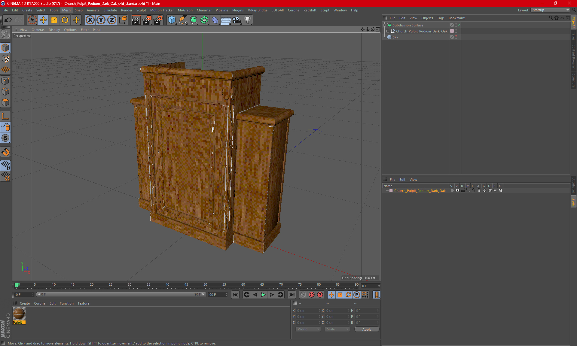 Church Pulpit Podium Dark Oak 3D model