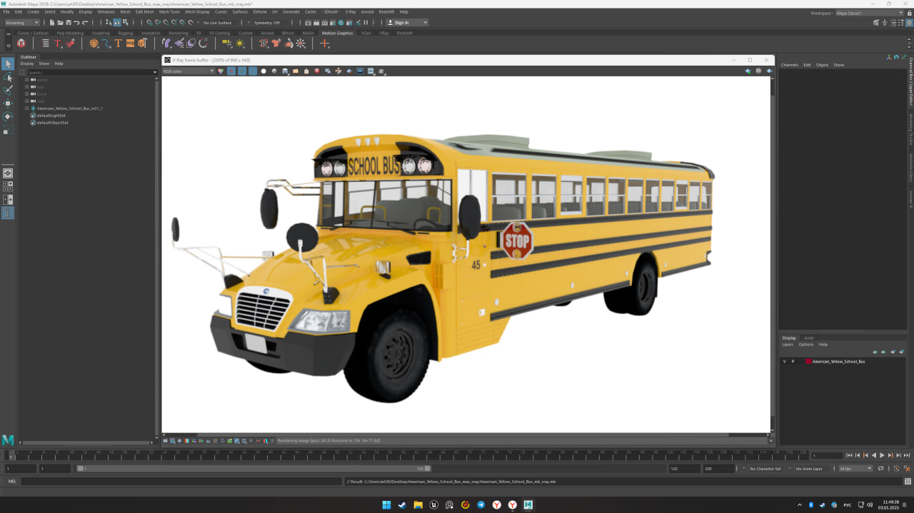 3D American Yellow School Bus