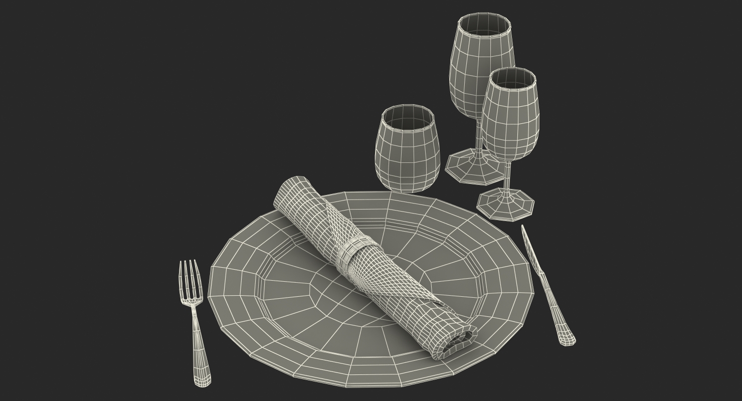 Round Dining Served Table with Chairs 3D