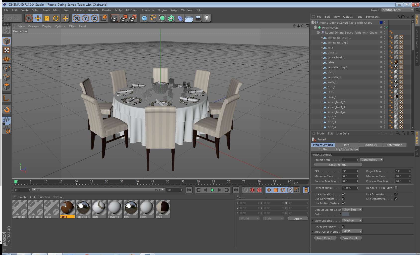 Round Dining Served Table with Chairs 3D