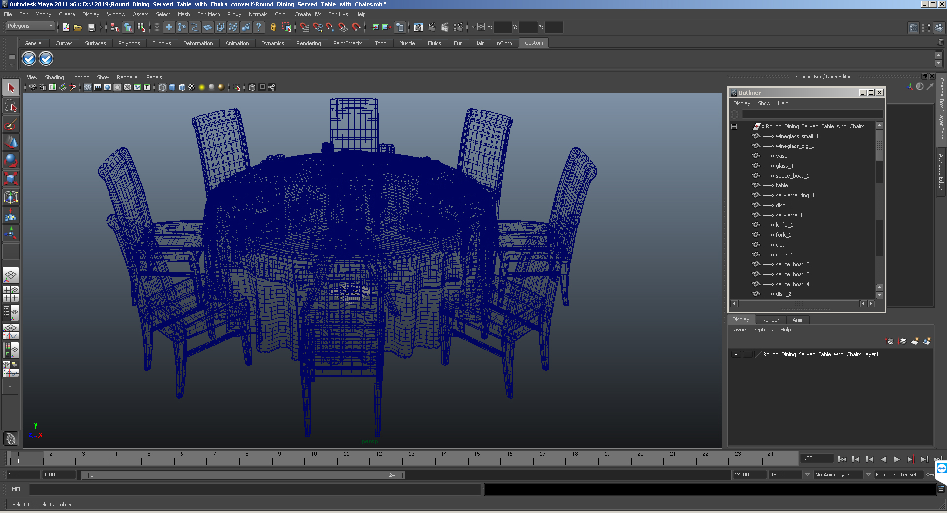 Round Dining Served Table with Chairs 3D