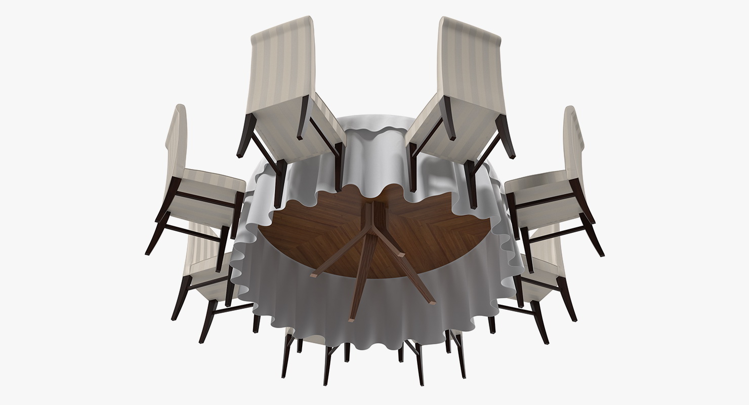 Round Dining Served Table with Chairs 3D