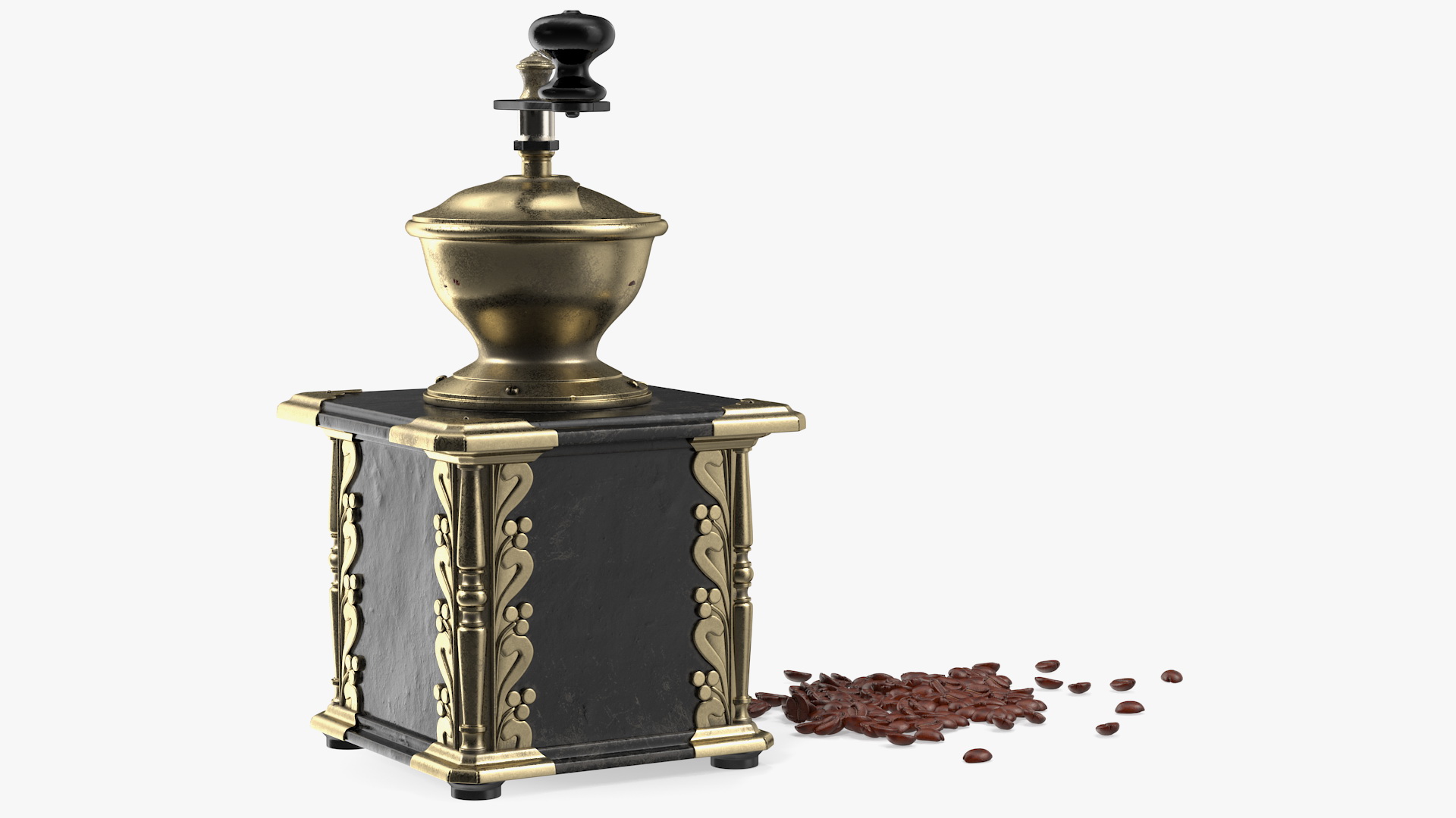 3D model Antique Coffee Grinder with Coffee Beans