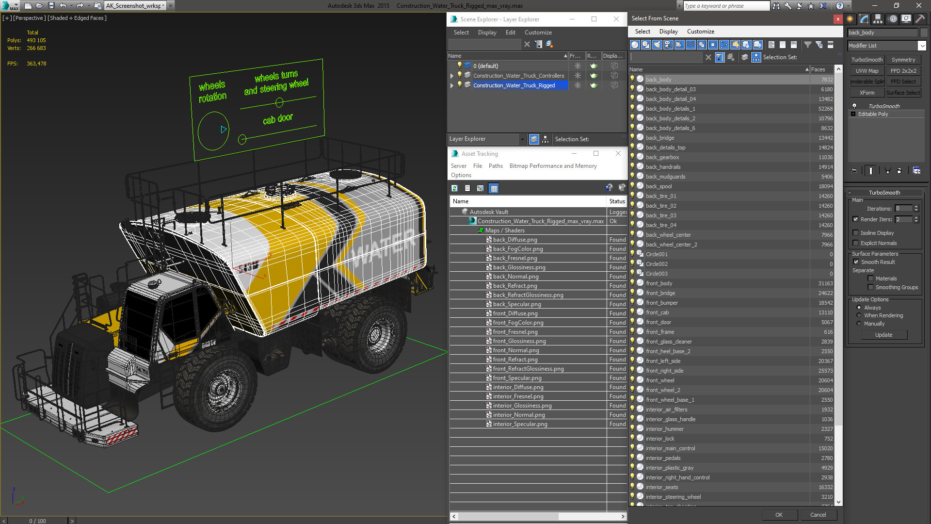 3D Construction Water Truck Rigged