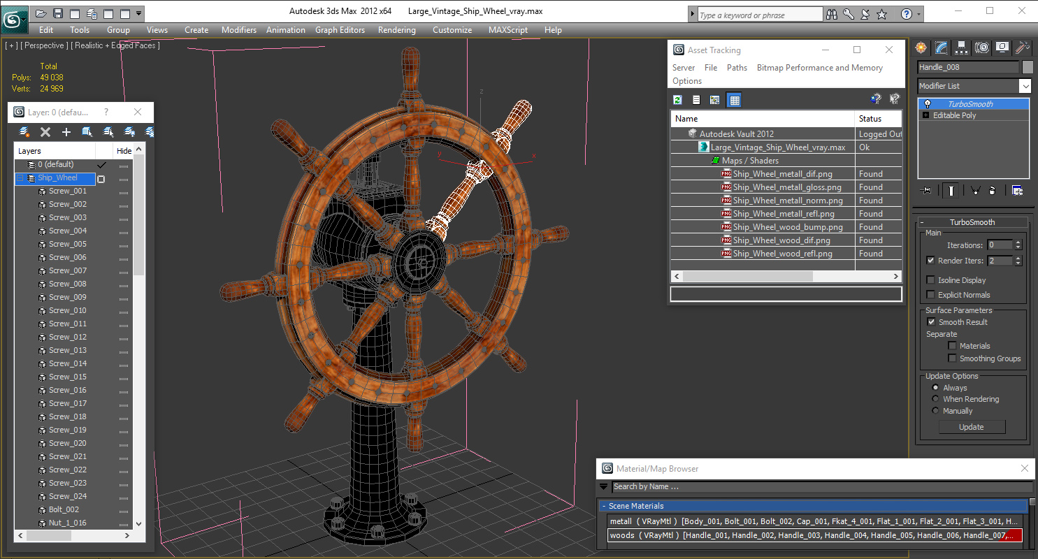 Large Vintage Ship Wheel 3D model