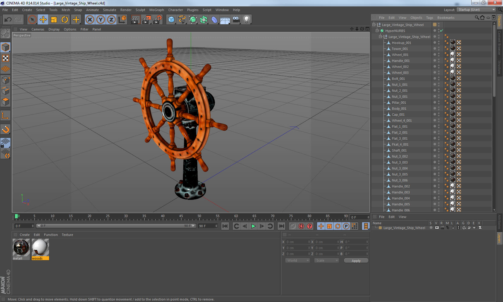 Large Vintage Ship Wheel 3D model