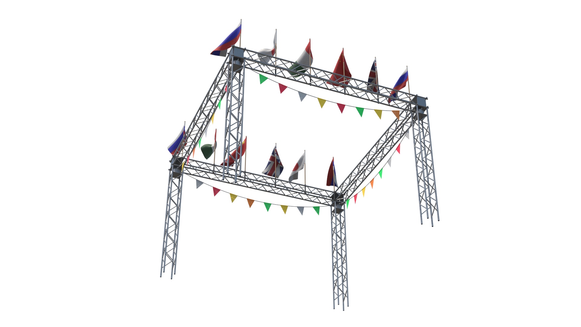 3D Event Truss Structure with International Flags and Bunting model