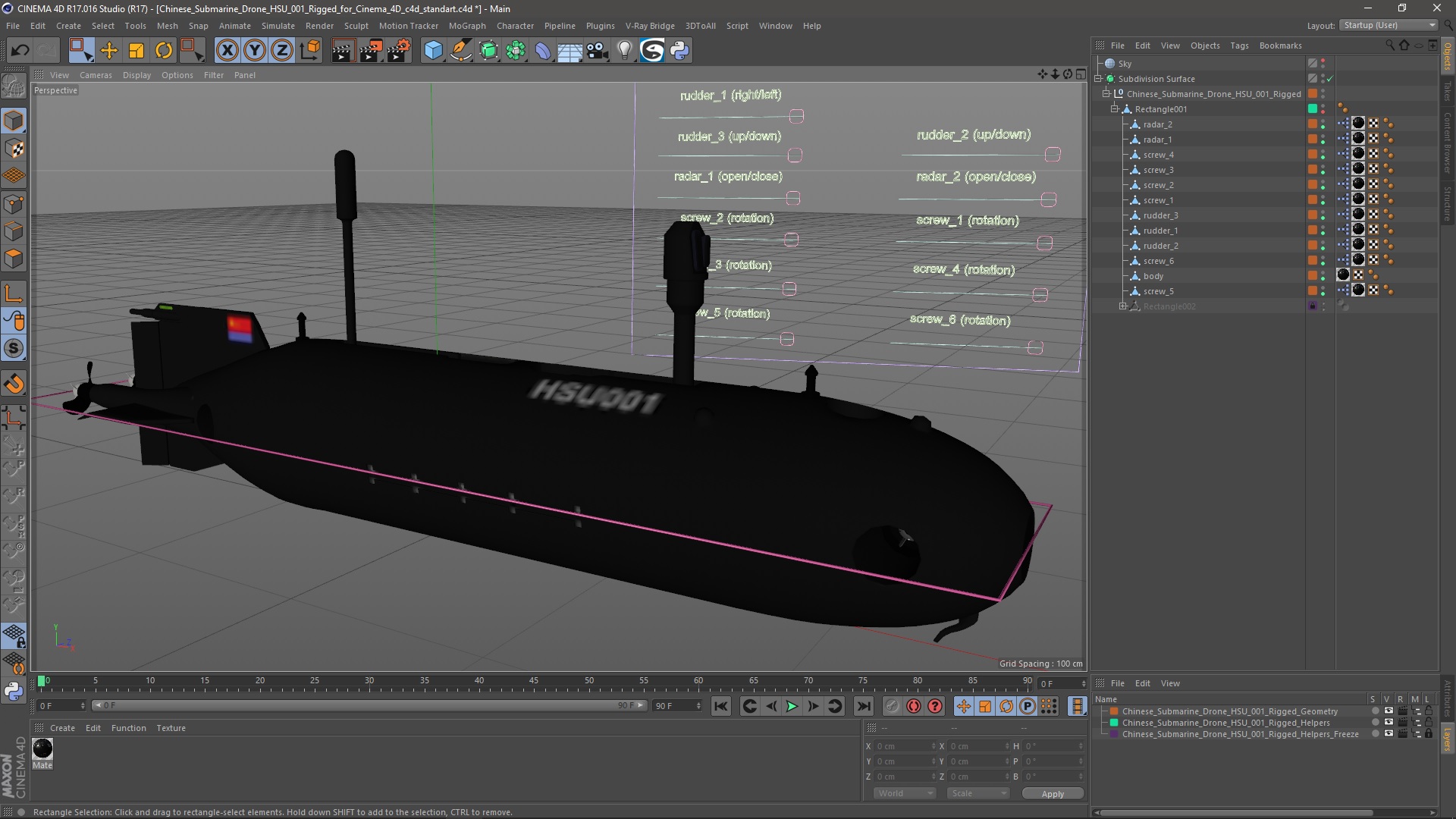 Chinese Submarine Drone HSU 001 Rigged for Cinema 4D 3D