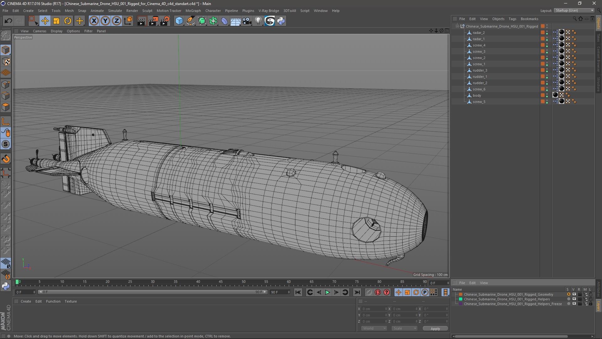 Chinese Submarine Drone HSU 001 Rigged for Cinema 4D 3D