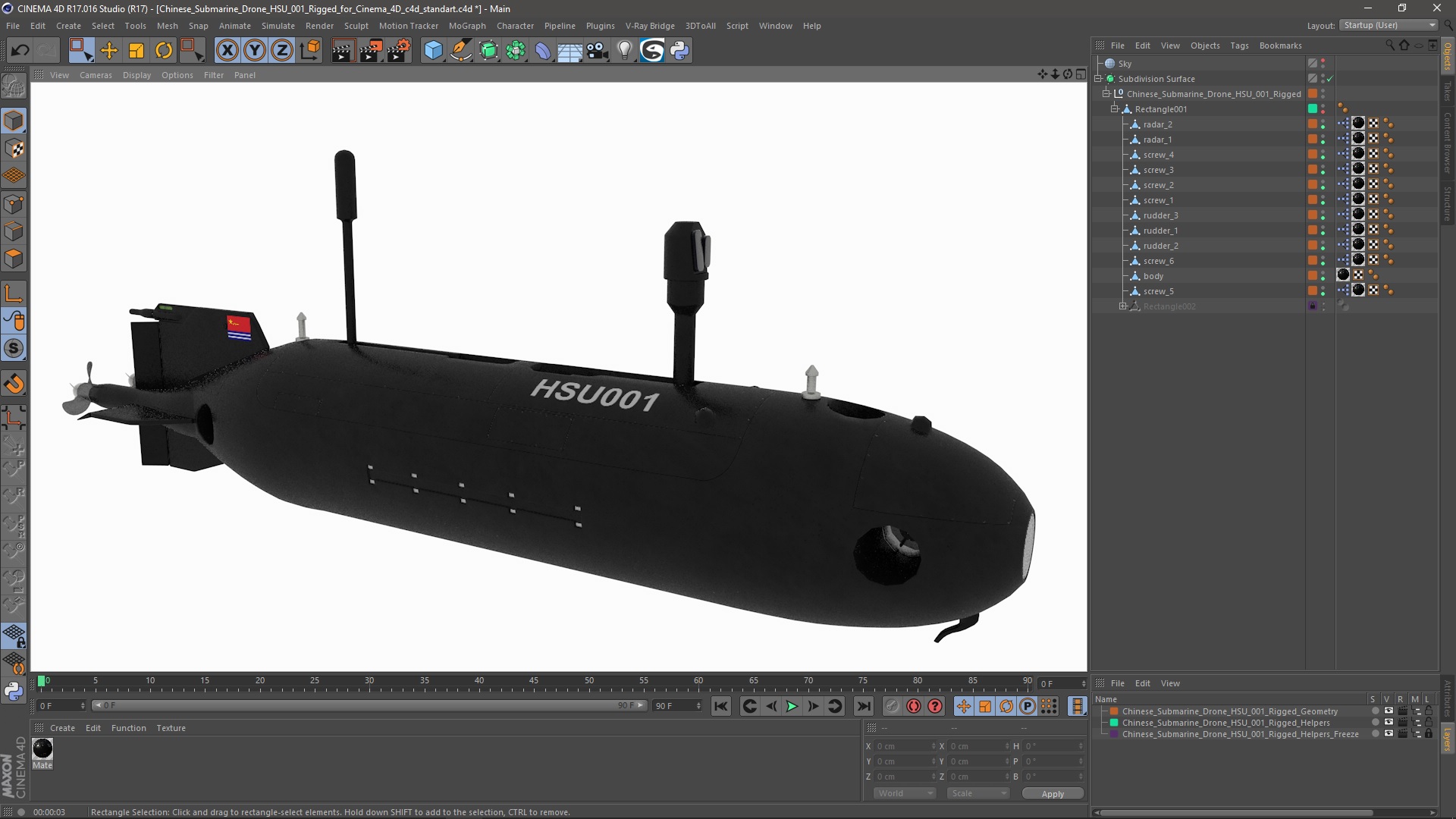 Chinese Submarine Drone HSU 001 Rigged for Cinema 4D 3D