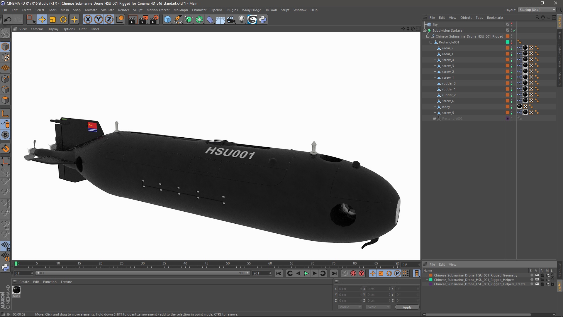 Chinese Submarine Drone HSU 001 Rigged for Cinema 4D 3D