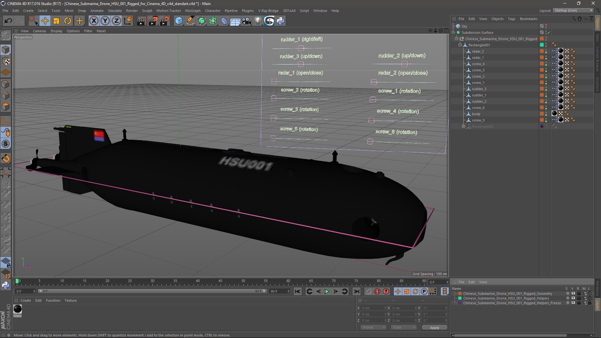 Chinese Submarine Drone HSU 001 Rigged for Cinema 4D 3D