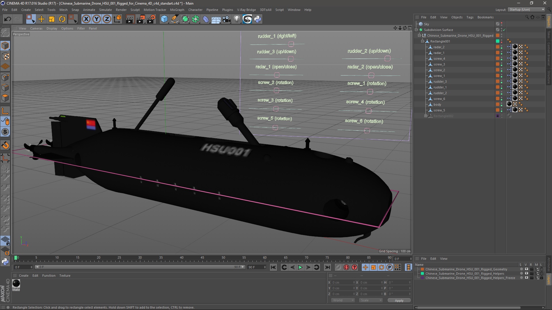 Chinese Submarine Drone HSU 001 Rigged for Cinema 4D 3D