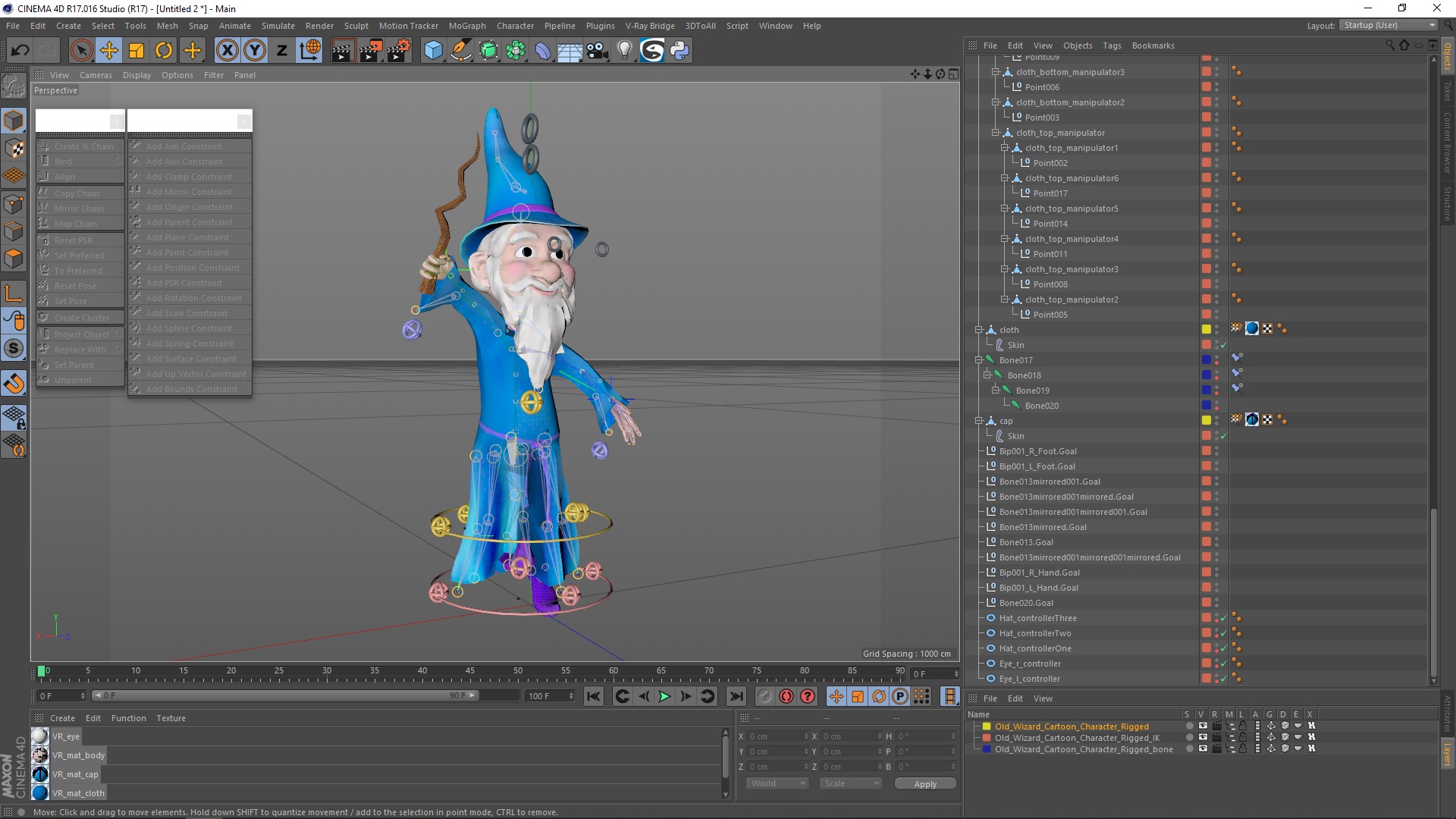 Old Wizard Cartoon Character Rigged for Cinema 4D 3D model