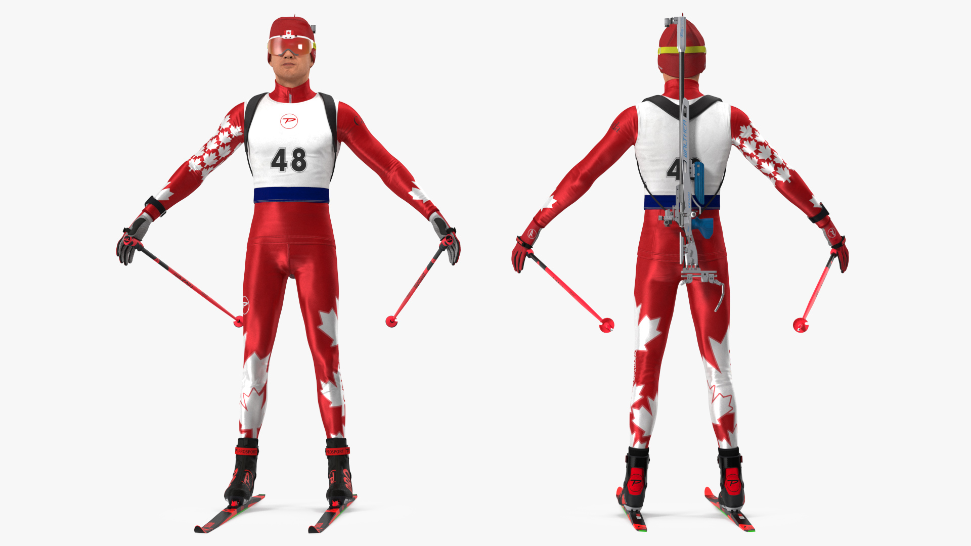 3D Biathlete Fully Equipped Canada Team Rigged model