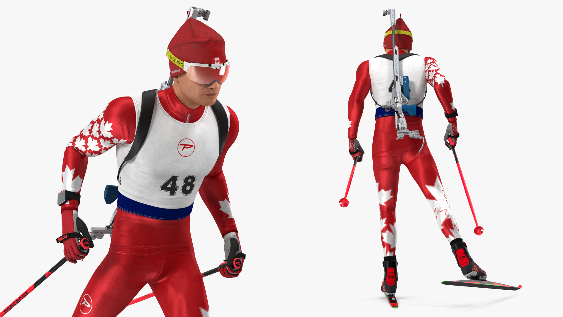 3D Biathlete Fully Equipped Canada Team Rigged model