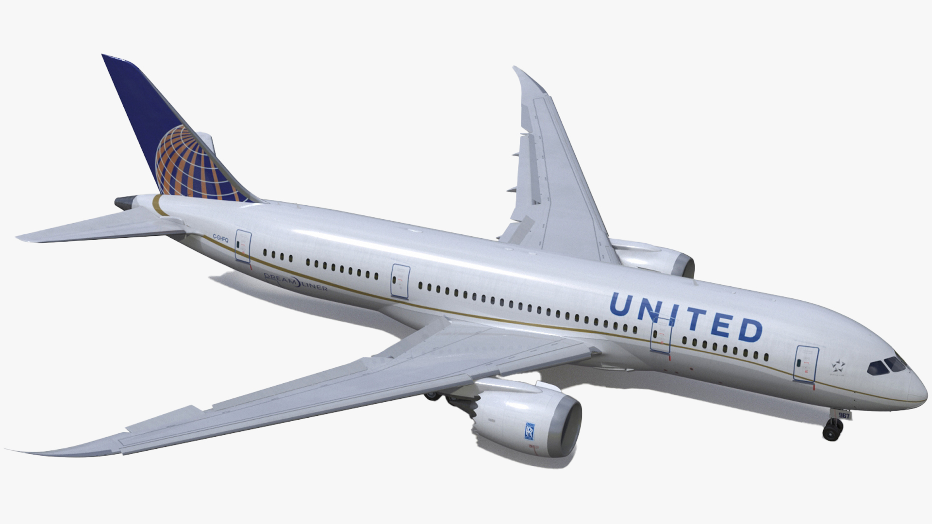 3D model United Airlines Boeing 787-8 Dreamliner Rigged for Cinema 4D