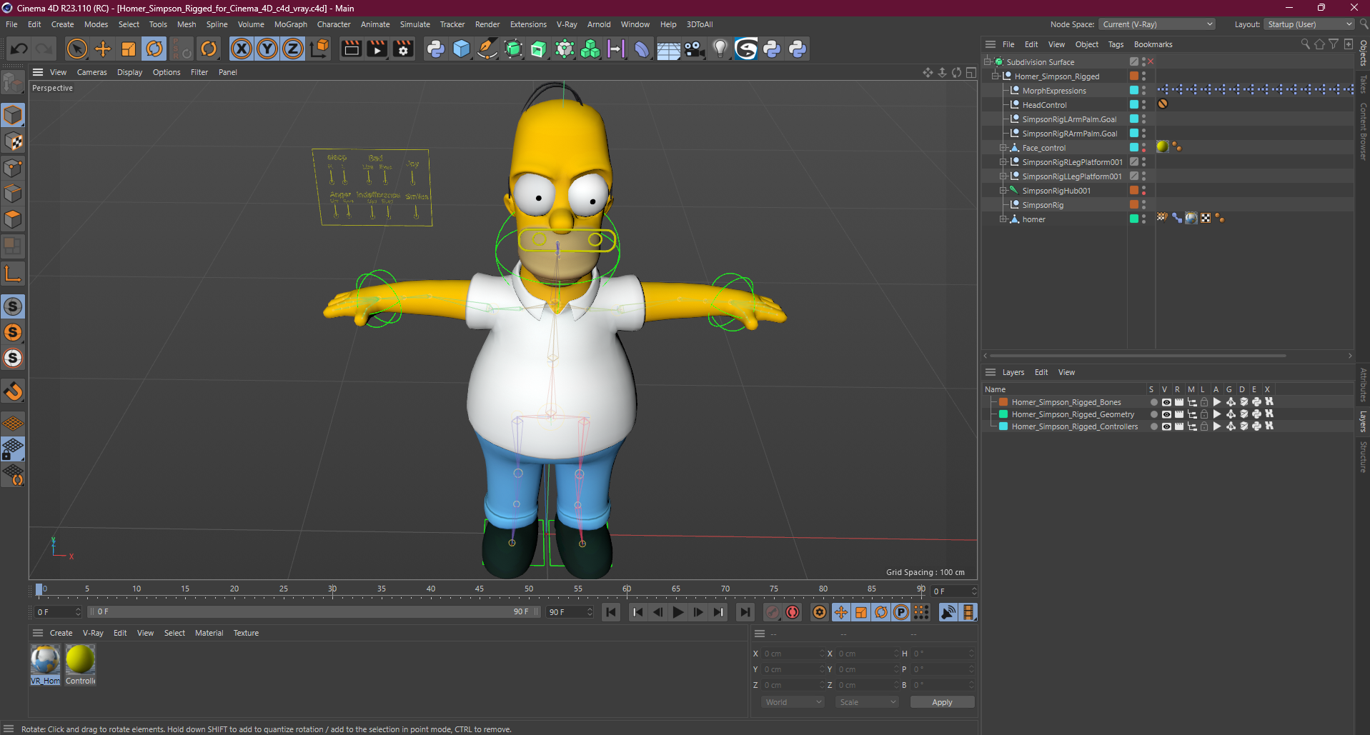 Homer Simpson Rigged for Cinema 4D 3D model