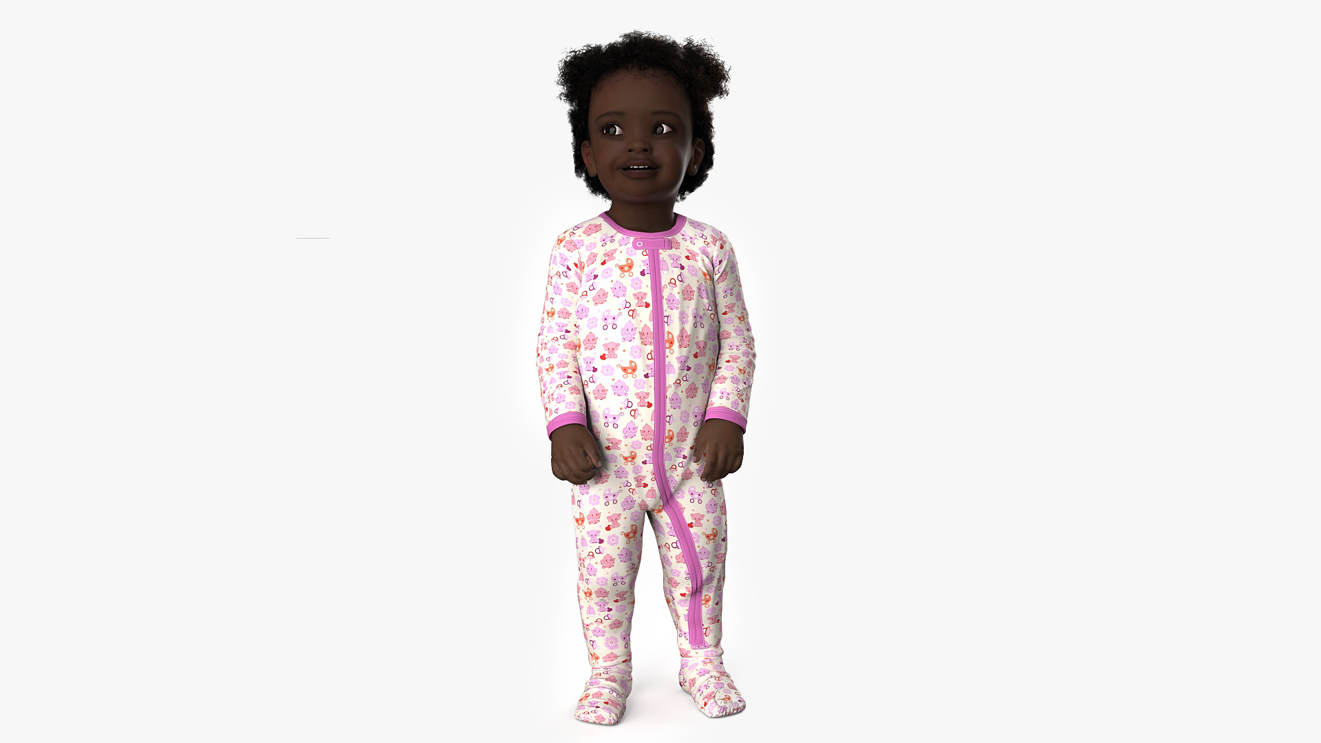 3D Toddler Black Girl in Full Bodysuit Standing Fur model